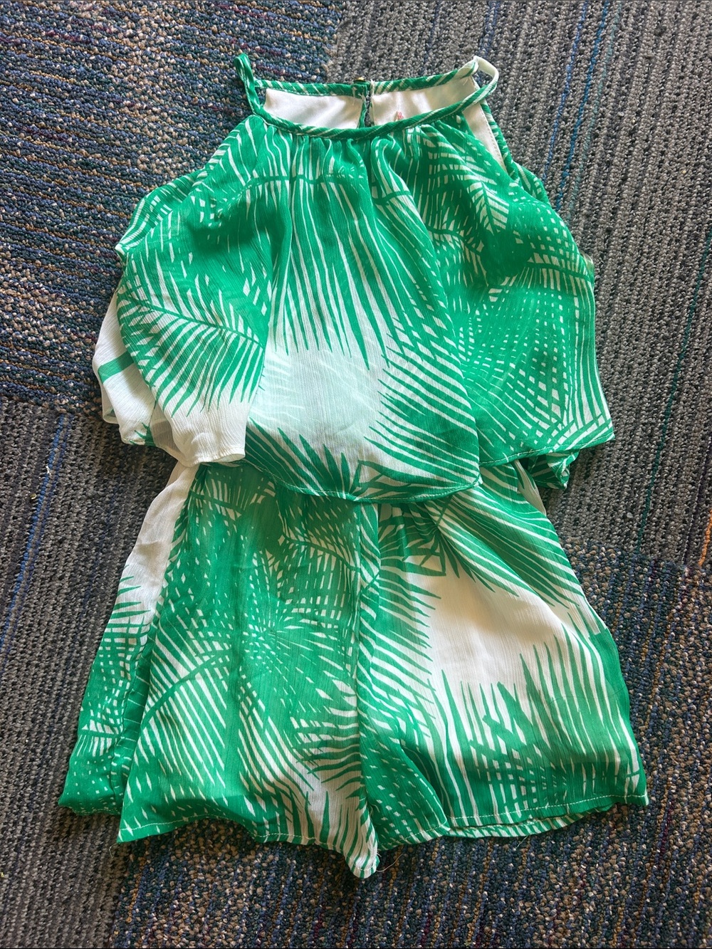 Adorable & Comfy Green Palm-Print Halter Romper